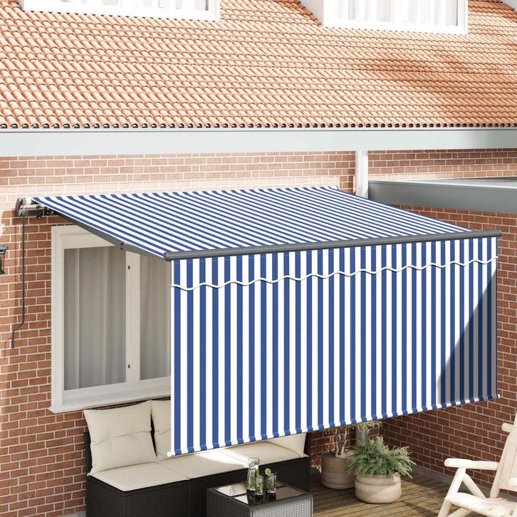 vidaXL Inklapbare Luifel Blauw en Wit 300 x 200 cm, Tuin en Terras, Zonneschermen, Nieuw, Verzenden