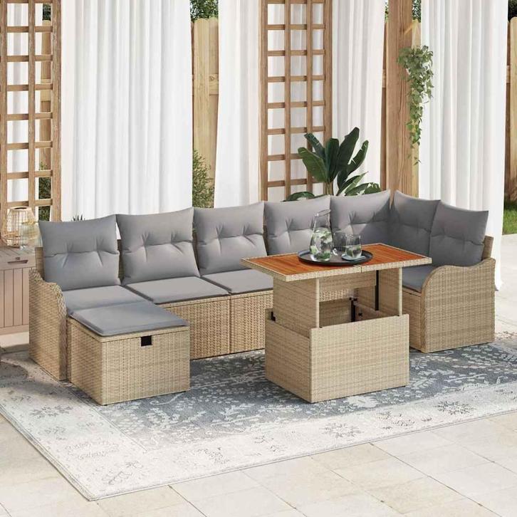 vidaXL Tuinbank Set met opslag 8 pcs Beige Poly rattan, Jardin & Terrasse, Ensembles de jardin, Envoi