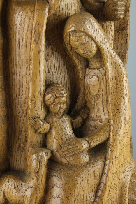 Snijwerk, Kerstgroep - Heilige Familie - 37 cm - Eik, Antiek en Kunst, Kunst | Niet-Westerse kunst