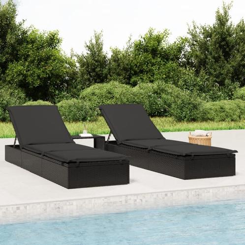 vidaXL Ligbed met kussen 1 st 201x55x62 cm poly rattan zwart, Tuin en Terras, Ligbedden, Nieuw, Verzenden