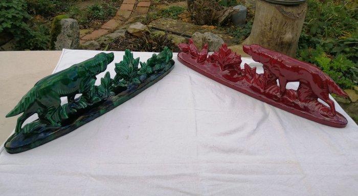 sculptuur, Paire de grandes sculptures en céramique – Chien, Antiek en Kunst, Antiek | Glaswerk en Kristal