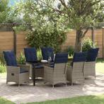 vidaXL Tafel en stoelen set met kussen 7 pcs Grijs PE Riet, Tuin en Terras, Verzenden, Nieuw