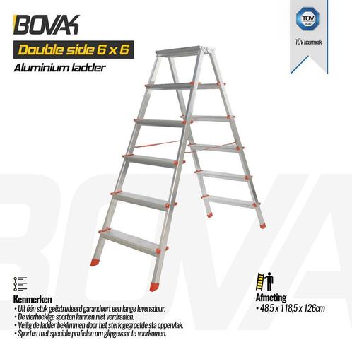 Bovak huishoudtrap-dubbele trap -inklapbaar Aluminium ladder, Doe-het-zelf en Bouw, Ladders en Trappen, Trap, Nieuw, Opvouwbaar of Inschuifbaar