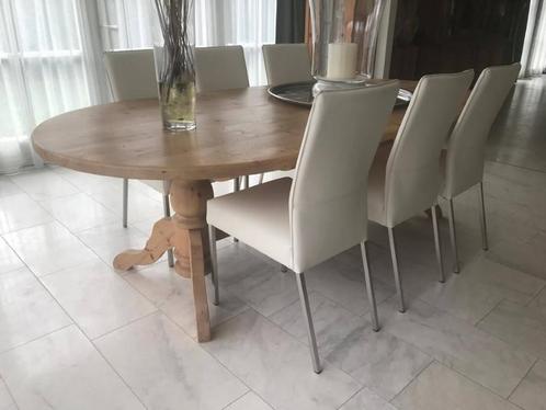 Set van 6 leren eetkamerstoelen - wit leer - Echt leer,, Huis en Inrichting, Stoelen, Overige kleuren, Nieuw, Leer, Ophalen of Verzenden