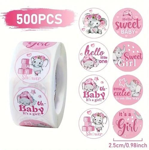 Sluitstickers babygirl olifantje rond etiket 2,5 cm rol 500, Hobby en Vrije tijd, Knutselen, Nieuw