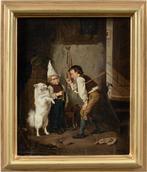 German school (XIX) - Two children training Spitz dog