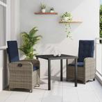 vidaXL 3-Delige Tuin Eetset met Kussens - Grijs Poly Riet, Verzenden, Nieuw