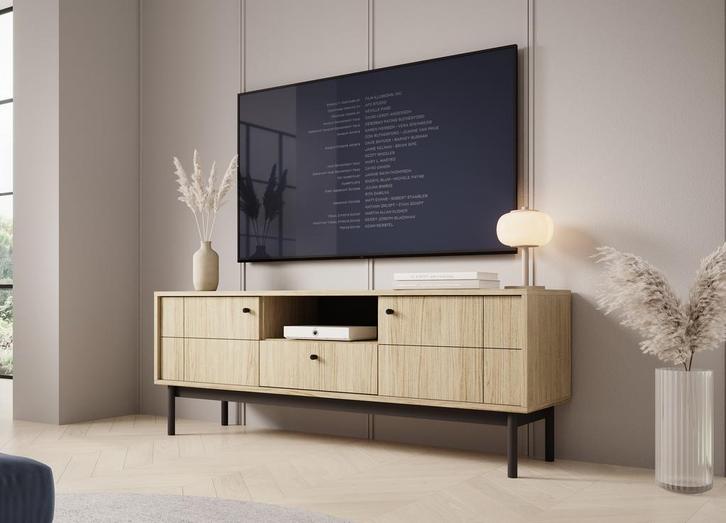 Meubella TV-Meubel eiken 154 cm | TV-Kast met lade, Huis en Inrichting, Kasten |Televisiemeubels, 25 tot 50 cm, Nieuw, 150 tot 200 cm