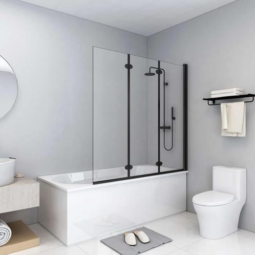 vidaXL Douchewand inklapbaar 3 panelen 130x138 cm ESG zwart, Doe-het-zelf en Bouw, Sanitair, Nieuw, Verzenden