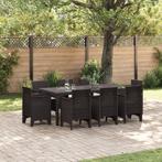 vidaXL 9-delige Tuinset met Kussens Bruin Poly Rattan, Tuin en Terras, Tuintafels, Verzenden, Nieuw