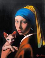 Antonio Sciacca (1957) - Girl with a Turban and Sphynx Cat, Antiek en Kunst, Kunst | Schilderijen | Modern