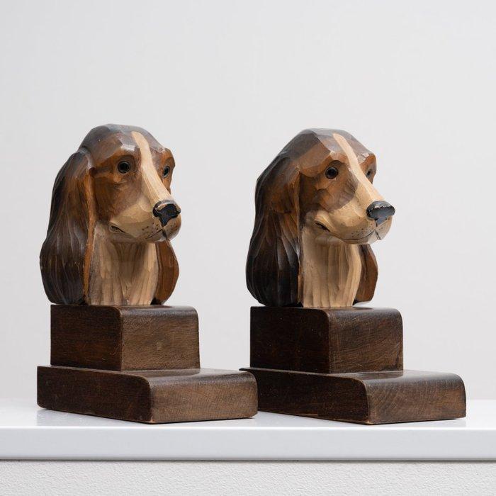 Boekensteunen - Teckel - Polychroom hout, Antiek en Kunst, Curiosa en Brocante