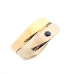 Bicolor gouden ring met zwarte moissanite (zwarte mossanite), Handtassen en Accessoires, Ringen, Gebruikt, Overige kleuren, Ophalen of Verzenden