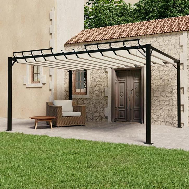 vidaXL Prieel met lamellendak 3x4 m stof en aluminium, Jardin & Terrasse, Tonnelles, Envoi