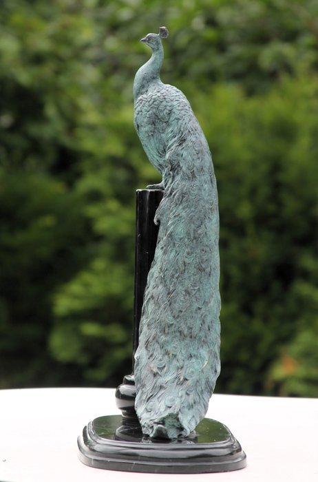 Sculpture, indrukwekkend bronzen pauw op marmer kunstwerk -, Antiek en Kunst, Kunst | Designobjecten