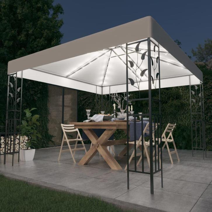vidaXL Prieel met LED-lichtslinger 3x3 m wit, Tuin en Terras, Partytenten, Nieuw, Verzenden