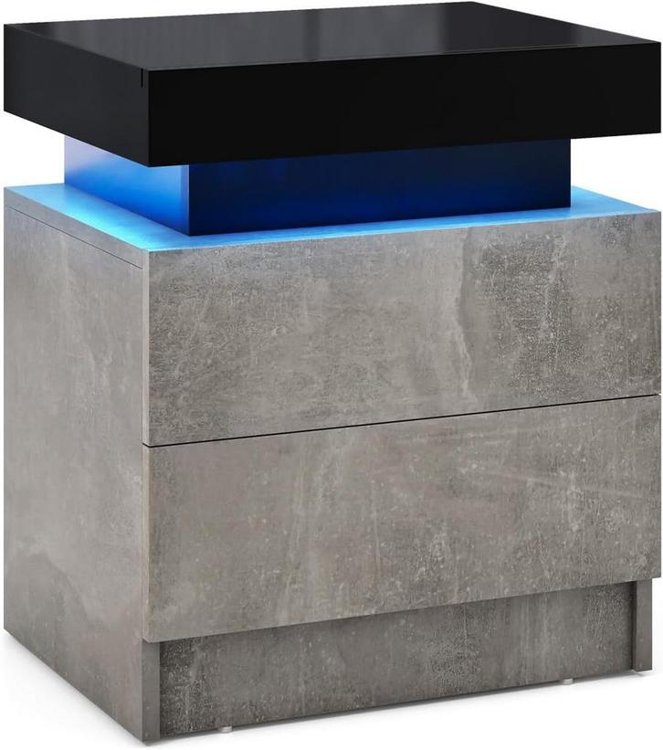 2dekans | Coast Nachtkastje Zwart met Marmerstructuur – LED, Huis en Inrichting, Slaapkamer | Nachtkastjes, Ophalen of Verzenden