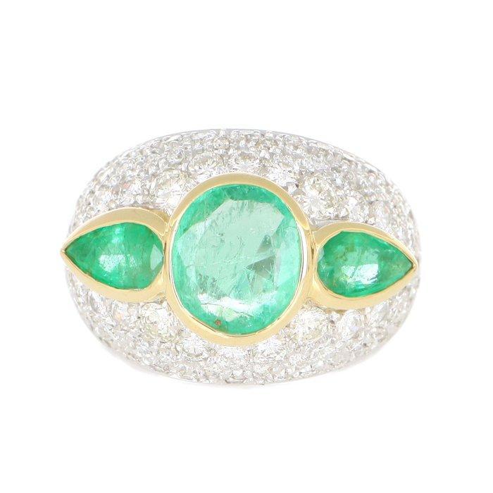 Zonder Minimumprijs - Ring - 18 karaat Witgoud Smaragd -, Handtassen en Accessoires, Ringen