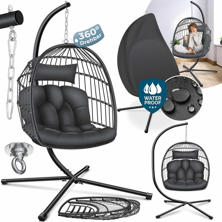 KESSER® Egg Hangstoel met Standaard - Tot 150kg - Antraciet, Huis en Inrichting, Overige Huis en Inrichting, Verzenden