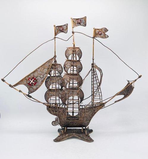 Figuur - Large silver filigree ship - .833 zilver, Antiek en Kunst, Antiek | Zilver en Goud