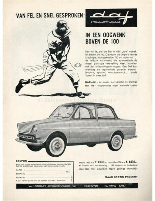 1962 DAF VARIOMATIC BROCHURE NEDERLANDS, Livres, Autos | Brochures & Magazines, Enlèvement ou Envoi