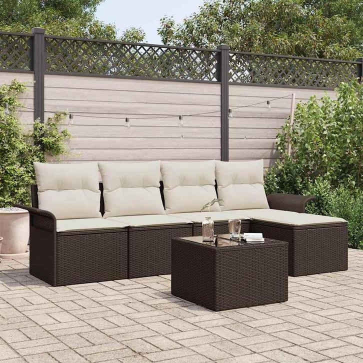 vidaXL Tuinbank Set met kussen met opslag 6 pcs Bruin Poly, Tuin en Terras, Tuinsets en Loungesets, Nieuw, Verzenden