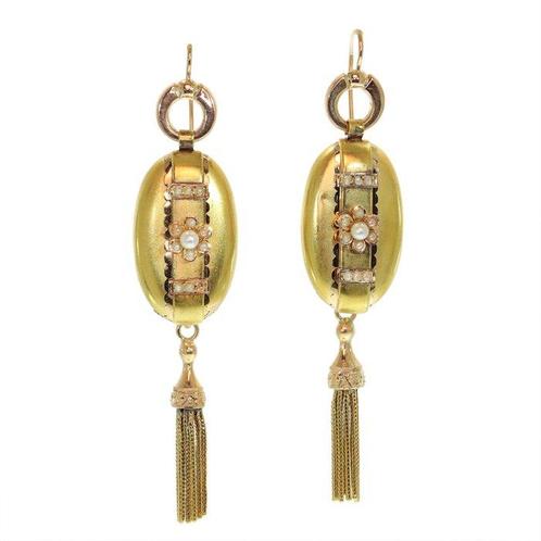 Boucles doreilles - 18 carats Or jaune, Or rose - Perle -, Handtassen en Accessoires, Oorbellen