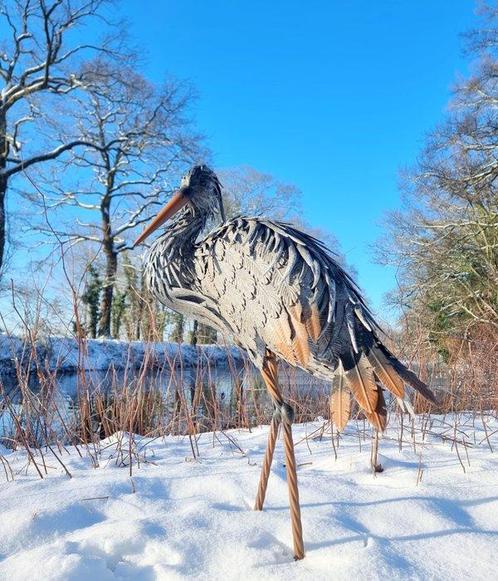 Beeldje - Levensechte reiger - metal, Antiek en Kunst, Kunst | Designobjecten