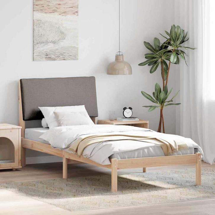 vidaXL Bedframe Bruin en taupe 100 x 200 cm Massief, Huis en Inrichting, Slaapkamer | Bedden, Nieuw, Verzenden