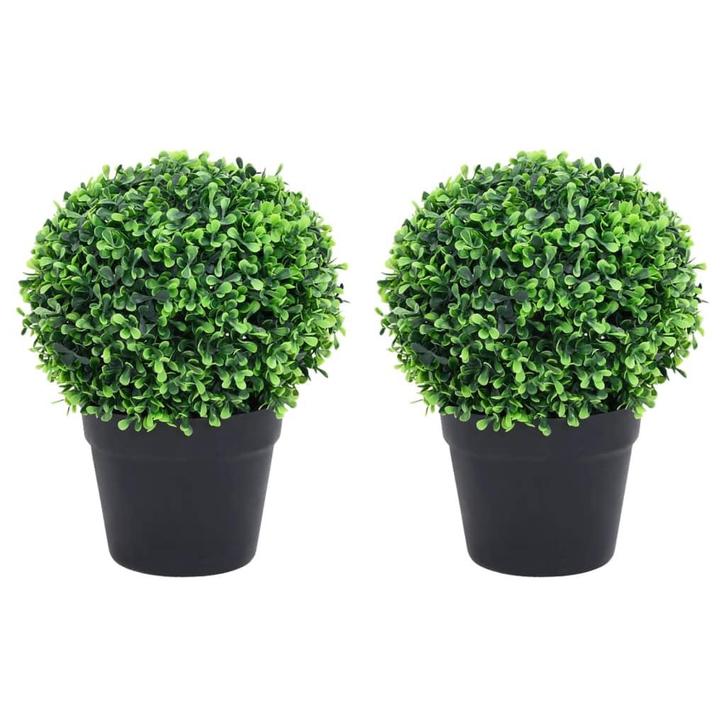 vidaXL Kunstplanten met pot 2 st buxus bolvorming 27 cm, Huis en Inrichting, Woonaccessoires | Kunstplanten en Kunstbloemen, Nieuw