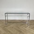 Glazen design sidetable, (hxbxd) 79x148x44 cm, glas - chroom, Huis en Inrichting, Gebruikt