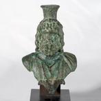 Romeins-Egyptisch bronzen fijne Serapis buste, 12,8 cm Bust, Verzamelen