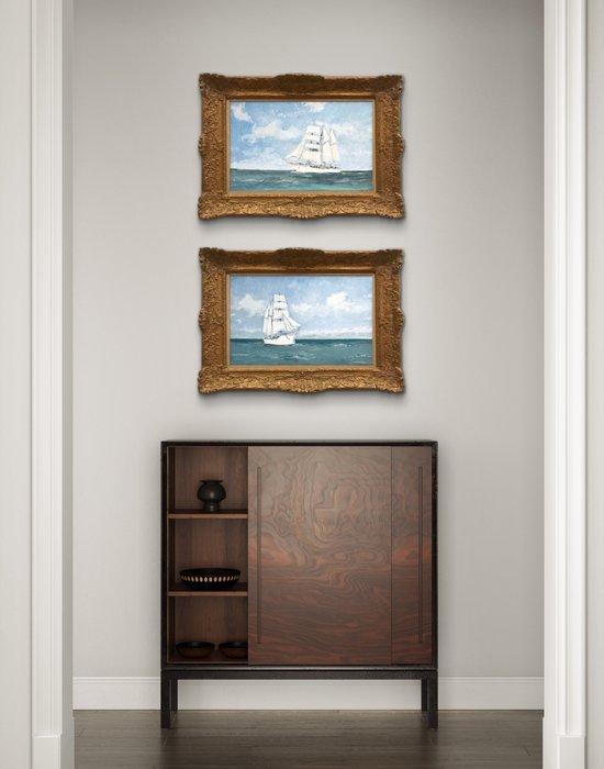 Rene Marie Dujardin (1913-2002) - Paire de voiliers en mer -, Antiek en Kunst, Curiosa en Brocante