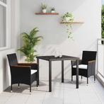 vidaXL Tuin Eettafel Set met kussen 3 pcs Zwart Poly rattan, Tuin en Terras, Verzenden, Nieuw