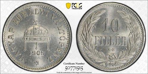Hongarije. Franz Joseph I. 10 Filler 1908 - PCGS MS65 (TOP, Postzegels en Munten, Munten | Europa | Niet-Euromunten