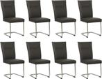 Set van 8 Donkerbruine leren   - poot rond inox - Toledo, Nieuw, Vijf, Zes of meer stoelen, Modern, Leer