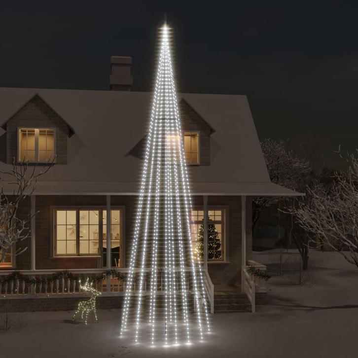vidaXL Vlaggenmast kerstboom 1134 LEDs koudwit 800 cm, Diversen, Kerst, Nieuw, Verzenden