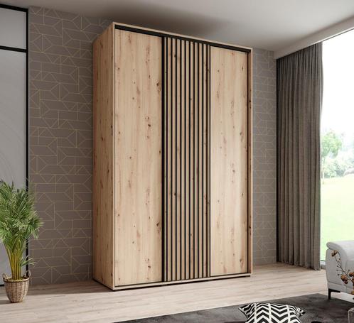 Kledingkast 150cm Eiken Schuifdeuren Latjes - Garderobekast, Huis en Inrichting, Kasten | Overige, Nieuw, Verzenden