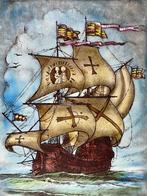 Vitrail - Stained-glass window hanger VOC Galleon -, Antiek en Kunst