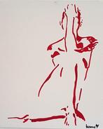 Liesens - Thinkers ( monochroom red) lot van 2 schilderijen, Antiek en Kunst