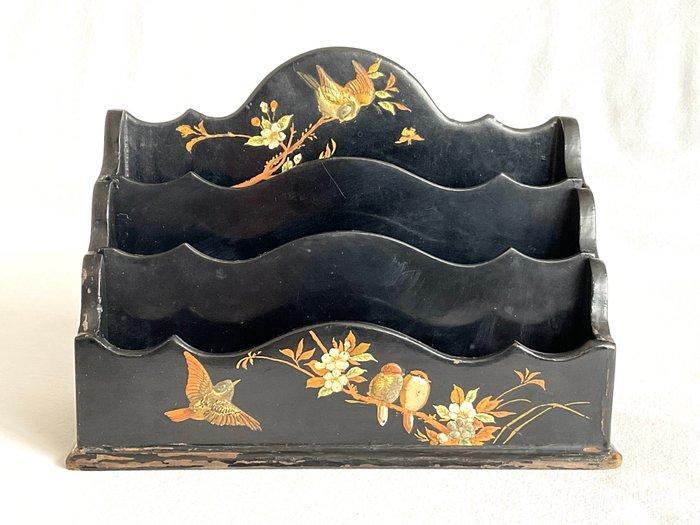 Brievenhouder en Pennendoos - Bureauset - zwarte lak met, Antiek en Kunst, Curiosa en Brocante
