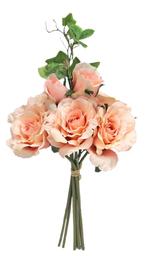 Rozen groot en klein met blad boeketje 42cm. champ/zalm, Nieuw