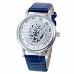 Fako® - Horloge - Open Uurwerk - Zilverkleurig - Blauw, Verzenden, Nieuw