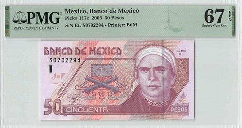 2003 Mexico P 117c 50 Pesos Pmg 67 Epq Top Pop, Postzegels en Munten, Bankbiljetten | Europa | Niet-Eurobiljetten, België, Verzenden