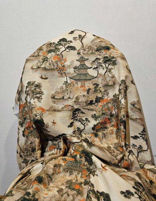 Exclusief oosters stof met pagode - Pagode Artmaison -, Antiek en Kunst, Antiek | Tapijten, Tafelkleden en Textiel