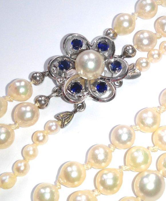 Halsketting 18 kt witgoud - Akoyaperlen - saffieren -, Handtassen en Accessoires, Kettingen