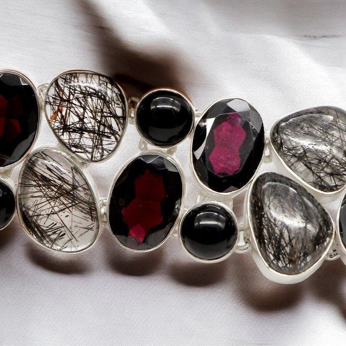 Bracciale Trilogia di Gemme - granaat, tourmalinated, Verzamelen, Mineralen en Fossielen