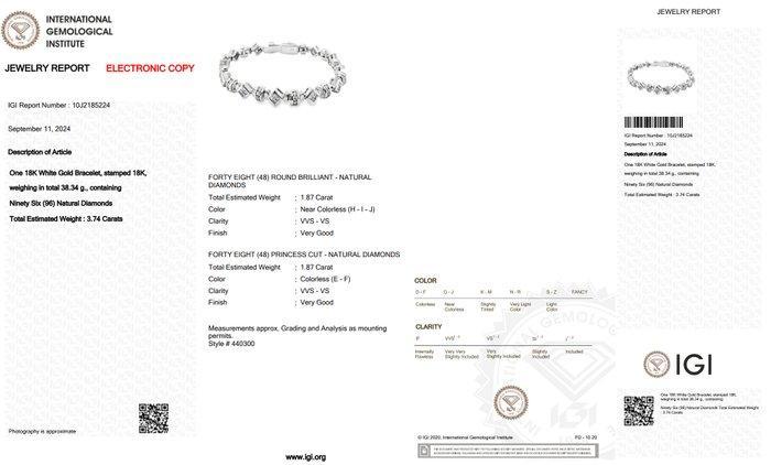 Armband - 18 karaat Witgoud - 3.74ct. tw. Diamant, Handtassen en Accessoires, Armbanden