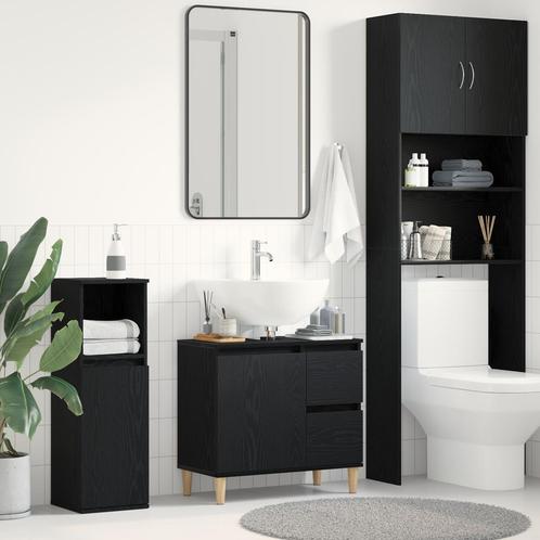 vidaXL Wasbak Kast Zwart Eiken 65x33x60 cm Gebouwd Hout, Huis en Inrichting, Tafels | Kaptafels, Nieuw, Verzenden