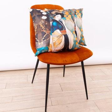 Paire de taies doreiller artisanales - Geishas japonaises